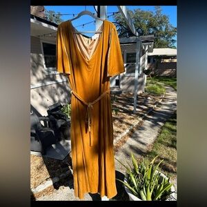 Revelry Mustard Floor Length Velvet Dress
